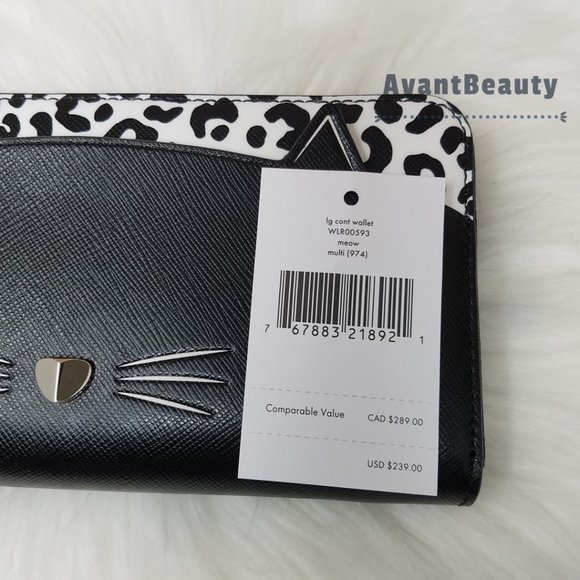 Kate Spade new York Large Continental Wallet Cat Meow Black White leopard - Picture 3 of 9